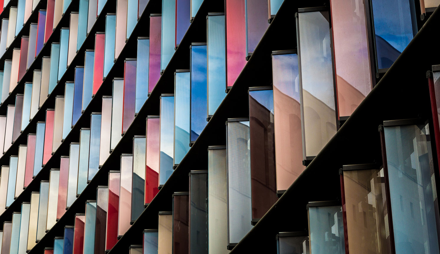 abstract architecture showing louvres in multiple colours